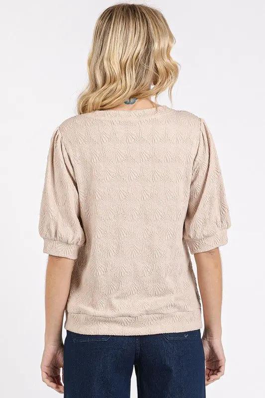 Mittoshop Fan Shell Texture Short Puff Sleeve Knit Top - Love Salve